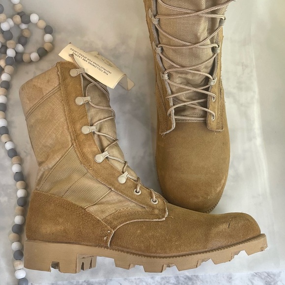 Steel Toe Military Combat Boots Tan Men Size 9.5 - Picture 3 of 11